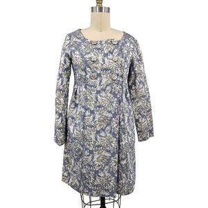 VTG New Robin Jacquard Floral Coat Dress Womens 4 Metallic Long Sleeve Pockets
